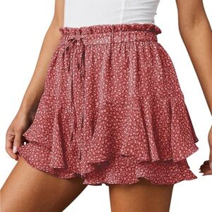 Flowy Red Ruffle Floral Shorts (XXL)